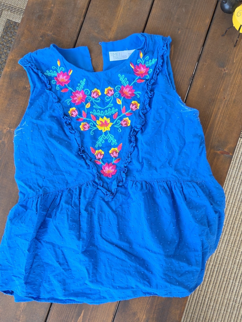 Time and Tru Bright Blue Embroidered Peplum Tank Dress